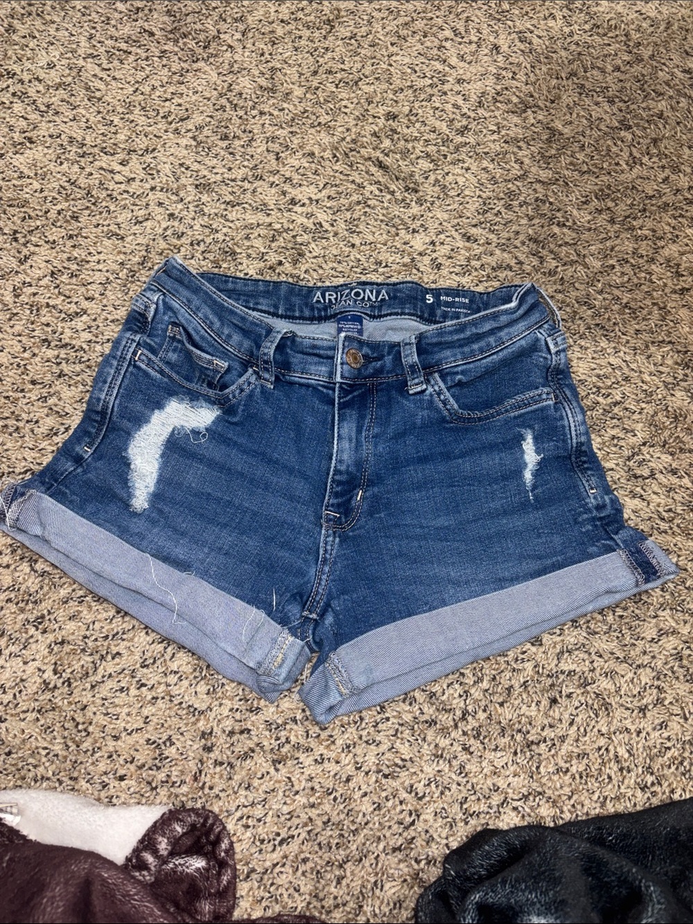Arizona Jean Company Medium Blue Distressed Roll-Cuff Denim Shorts
